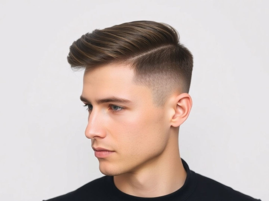 Stylish man with a clean haircut in soft lighting.