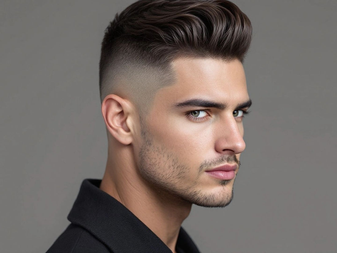 Stylish man with a clean haircut in soft lighting.