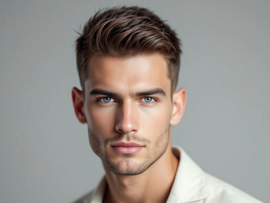 Stylish man with a clean haircut and soft lighting.