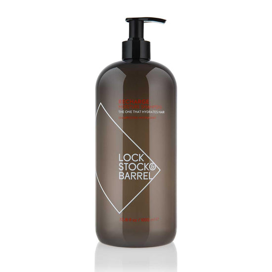 Lock Stock & Barrel Recharge Moisture Shampoo 33.8 Fl Oz bottle for dry and damaged hair hydration and cleansing.