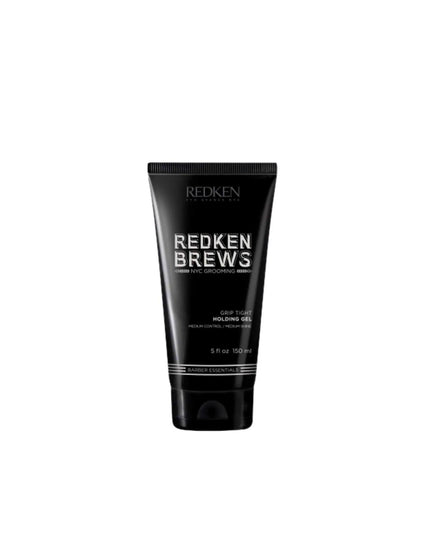 Redken Brews Grip Tight Holding Gel for strong hold and natural hair control in a 5 fl oz tube.