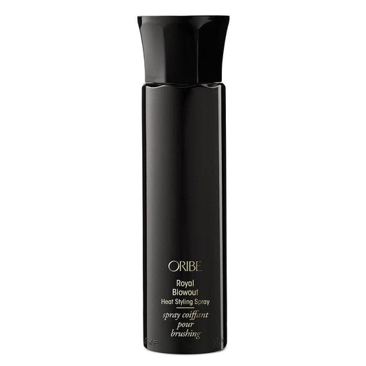 Oribe Royal Blowout Heat Styling Spray bottle for luxurious blowouts with heat protection and shine enhancement.